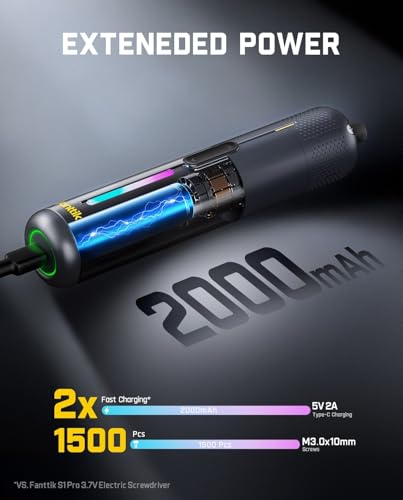 Fanttik S2 Pro Max Electric Screwdriver, Cordless Screwdriver Set, 7 Torque Settings, 0.5 to 6N.m, 16 Magnetic Bits, 1/4''Hex Shank, with Separate 90° Angle Adapter for Tight Space and Household DIY