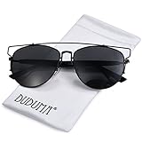 Duduma Polarized Fashion Aviator Sunglasses with Full Metal Crossbar Frame for Women and Men 8027(Black frame,Smoke lens)