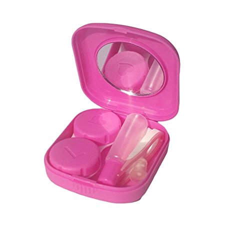 Yamalans Candy Color Mini Contact Lens Case Container with Mirror Travel Kit Container (Rose)