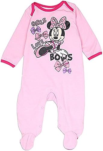 Pink Minnie Mouse Girls Love Bows Footie Pajamas (6-9 Months)