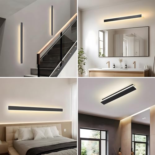 ZTWLEED Dimmable Indoor Wall Light, 44W Modern Wall Lamp with Remote Control 2.4GHz, 3000K-6000K Adjustable Acrylic Wall Light for Bedroom, Living Room, Hallway, Stairs, 120 cm, Black, 110-240 V
