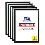 M&T Displays Snap Frame 18x24 Inch, Poster Size 1 Inch, Black Color Profile, Front Loading, Mitered Corner (5 Frames)