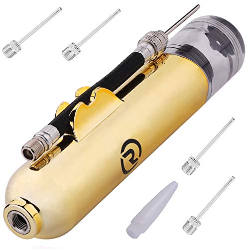 REVIVL Ball Pump with 5 Needles and 1 Nozzle - Air Pump for Inflatables, Basketball, Soccer, Volleyball, Football, Sport Ball - Dual Action for Faster Inflation - Just 6 Inches Small with Hose Holder