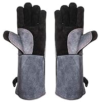 16" Welding BBQ Gloves with Kevlar Stitching, 932°F Extreme Heat Resistant Leather Oven Mitts for Fireplace, Wood Stove, Oven, Tig Welder, Grilling, Welding, Barbecue, Mig, Pot Holder, Animal Handling