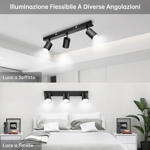 TaFiCo LED Ceiling Lights with 3 Lights, Ceiling Light, Black GU10, LED Ceiling Spotlights Swivelling Indoor Wall Spot for Kitchen, Living Room, Bedroom, Hallway