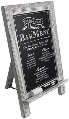 Whitewashed Rustic Standing Tabletop Kitchen Chalkboard (14" x 9.5") - Decorative Antique Chalkboard for Rustic Wedding, Presentation, Bar Menu, &amp; Kitchen Decor + BONUS LIQUID CHALK