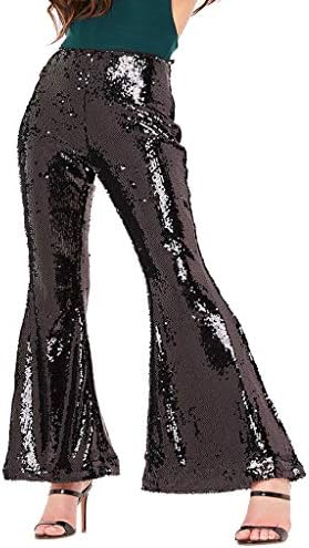 HUAMIN Womens Fashion Sequin Embroidery Nightclub Sparkle Pants Wind Straight Trousers with Lining