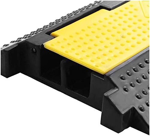ybaymy 100x25x5cm Floor Cable Protector 2 Channel Black Rubber Cable Cover with Yellow Plastic Lid Linkable Floor Cable Cover Cord Channel Outdoor Cable Protector for Garage,Highway,Ramp - Image 5