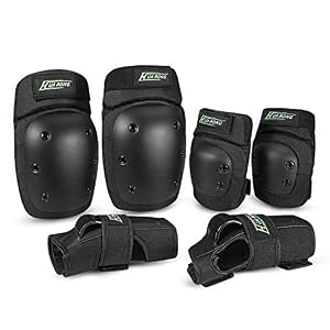Everwell Protective Knee Pads Set, Gear Set with Knee Elbow Wrist Pads for Kid Children Teenager Adult for Rollerblading…