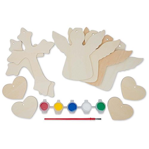 BestPysanky Set of 10 Wooden Cut Outs- Angels, Hearts & Crosses Ornaments