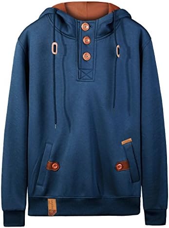 Hengta Men's Pullover Hoodie Slim Fit Fleece Midweight Hooded Sweatshirt Blue M