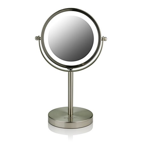 Ovente Lighted Tabletop Makeup Mirror, 6 Inch, Dual-Sided 1x/7x Magnification, Cordless, Battery Operated, Cool-Tone LED Lights, Antique Bronze (MLTBZ)