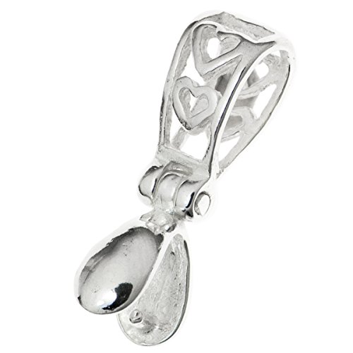 2 pcs .925 Sterling Silver Heart Bail Pinch In Pendant Clasp Connector Slide/Findings/Bright