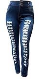 Jack David Womens Plus Size High Waist Distressed Ripped Blue Denim Jeans Pants