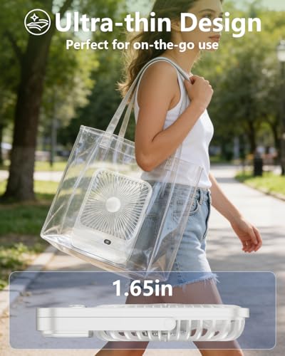 Nuerst 8000mAh Portable Travel Fan 7 inch, Max 28H Runtime, Rechargeable Battery Powered Desk Fan with LED Lantern, 180° Rotate Ultra-thin Silent USB Fan for Camping Bedroom Cruise RV (White)