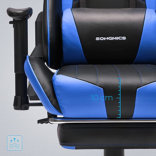 SONGMICS-Silla-Gaming-Silla-de-Oficina-Silla-Ergonomica-Reposapies-Telescopico-Apoyabrazos-Ajustables-Respaldo-Ajustable-de-90a-135-Asiento-Oscilante-Carga-de-150-kg-Negro-y-Azul-RCG016B02