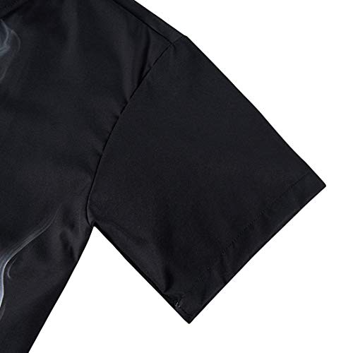 RAISEVERN Black Hawaiian Shirt Short Sleeve Tshirts 3D Cool Skull Prints Ugly Aloha Button Blouse Summer Vacation Party Beachwear Holiday Clothes L