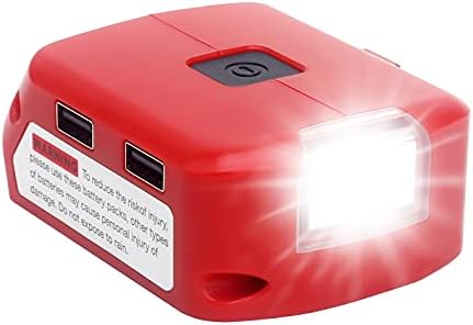 Elefly 18V M18 Dual USB Charger Adapter Replacement for Milwaukee 49-24-2371 M18 Power Source with Work Light, Compatible with Milwaukee 18V Li-ion M18 Battery
