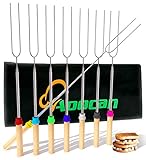 Aoocan Marshmallow Roasting Sticks Extending Roaster Set of 8 Telescoping Smores Skewers – Hot Dog Forks 32 Inch Fire Pit Camping Cookware Campfire Cooking Kids Accessories