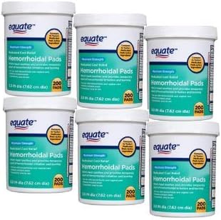 Pack of 6 - Equate Maximum Strength Medicated Cool Relief Hemorrhoidal Pads, 200 ct