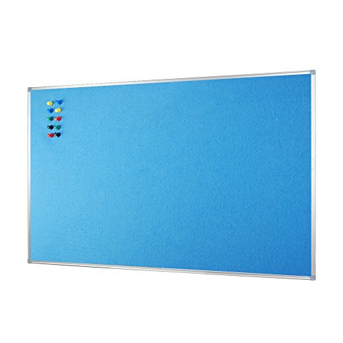 Lockways Bulletin board 36 x 24 - 3 x 2 Felt Message Notice board, Ultra-Slim Silver Aluminium Frame (SET Including 10 Push pins) For Home, School & Office(24 X 36, Blue)