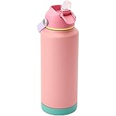 Waitohi 32 oz Modern Insulated Water Bottle with Handle, Flip-Top Straw Lid, Stainless Steel, Vacuum Double-Walled Leak-Proof BPA-Free Tumbler Mug, Fits Cup Holder for Travel Sports Office,Pink