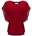 POSESHE Women's Loose Casual Short Sleeve Chiffon Top T-shirt Blouse Large Red