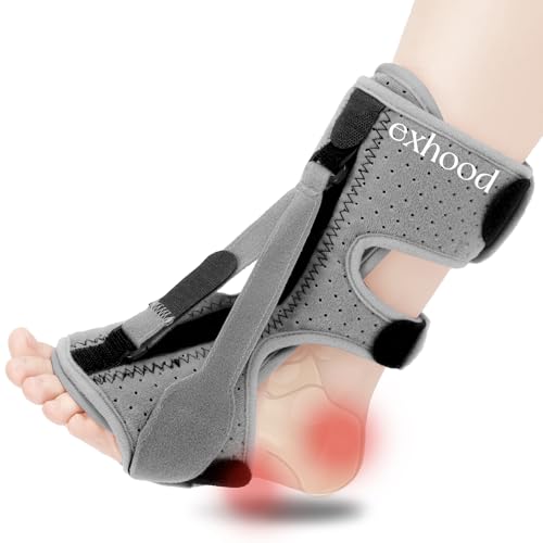 exhood Plantar Fasciitis Night Splint, Plantar Fasciitis Relief Brace, 3 Adjustable Straps Relief Brace for Foot Drop, Achilles Tendonitis & Heel Pain - Day & Night Support (Elephant Grey)