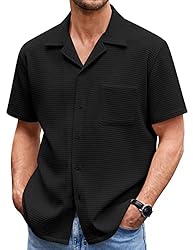 COOFANDY Men's Waffle Shirt Button Down Short