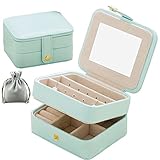 Jewelry Organizer Box-Nasion.V Travel Portable Jewelry Storage Case Accessories Holder Pouch Bulit-in Mirror with Environmental Faux Leather for Earring,Lipstick,Necklace,Bracelet,Rings Light Blue