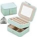Jewelry Organizer Box-Nasion.V Travel Portable Jewelry Storage Case Accessories Holder Pouch Bulit-in Mirror with Environmental Faux Leather for Earring,Lipstick,Necklace,Bracelet,Rings Light Blue