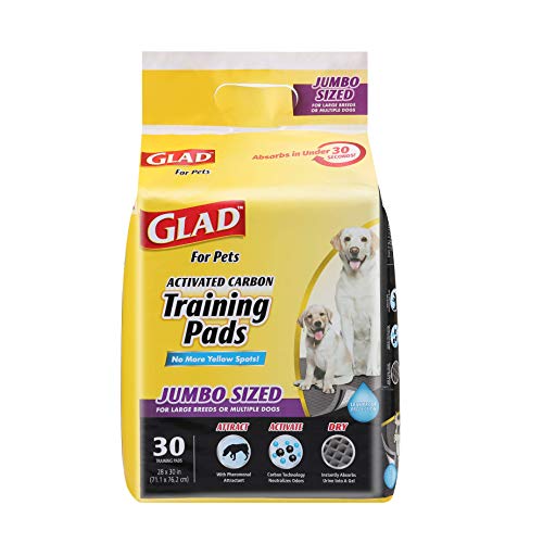 Glad for Pets JUMBO-SIZE Charcoal Puppy Pads | Black Training Pads That ABSORB & Neutralize Urine Instantly | New & Improved Quality Puppy Pee Pads, 30 Count Dog Training Pads