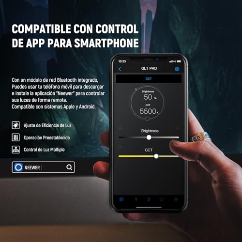 NEEWER GL1 Pro 15,5" Key Light Luz para Streaming, Foco Video con 2.4G PC y iOS Android App Control, 2800 Lúmenes, Sopporte de Escritorio, Compatible con Elgato Stream Deck para Gaming/Zoom, Negro