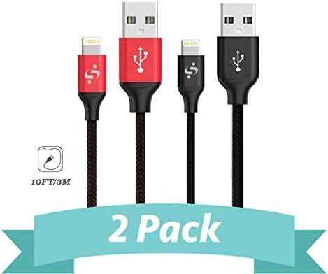SyncTech Aluminum Fishnet Braided Series 10 Feet 8 Pin Lightning Syncing Charging Data Cable for iPhone 7/7Plus/5/6/6s/SE iPad Mini/Air/Pro (3.) Black - Red)