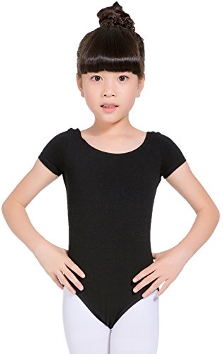 Molldan Girls' Dance Ballet Leotard Short Sleeve Kids Activewear Dress Jumpsuit (10-12Years, Black)