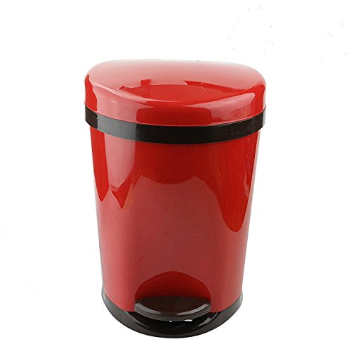 Kitchen Bathroom Office Trash Can Wastebasket 1.6Gal Red Plastic Round