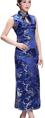 Blingland Plum Flower Dress Cheongsam Embroidery Qipao Dress for Women