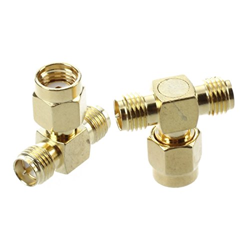 SODIAL(R) 2 Pcs RP SMA Male to Two RP SMA Female Triple T RF Adapter Connector 3 way Splitter