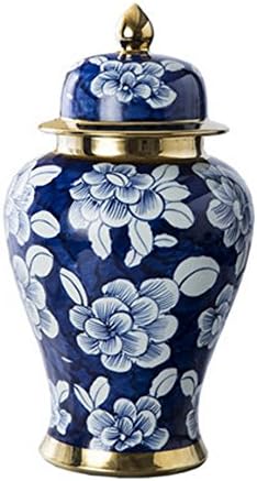 Vase XIAOYAN Jingdezhen Ceramics Ornaments Blue And White Large Porcelain Storage jar can Tank canister Pickle With Cover Lid Large Chinese style Home Decorations living room for tea coffe sugar