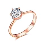 SPILOVE Serend 18k Rose Gold Plated 1 Carat Round Cubic Zirconia Solitaire Wedding Engagement Band Rings, Size 6.5