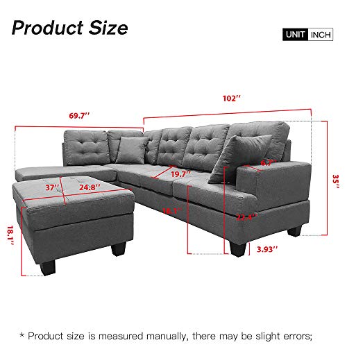 DKLGG Sectional Sofa Couch Modern L Shape Sleeper Couches with