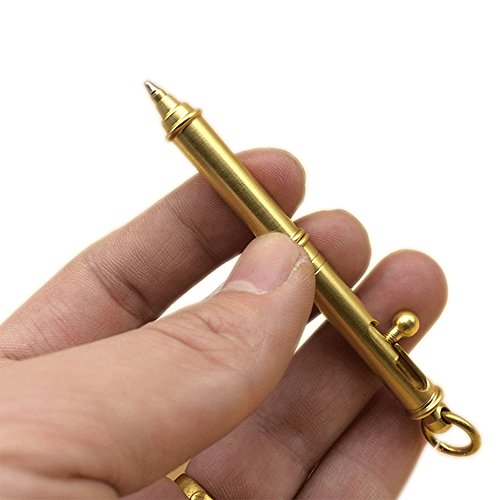 EKLOEN Super Mini Solid Brass Pen, Sign Pen Ballpoint Pen with Ring