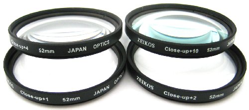 Zeikos 52mm 4 piece high definition Close-Up filter set (+1, +2, +4 and +10 Diopters) Magnification Kit - Metal Rim, includes deluxe case