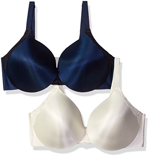 Maidenform Women's Smooth Extra Coverage Underwire Bra With Lift 2-Pack Bundle 9475, Navy/Black/Ivory, 34DD