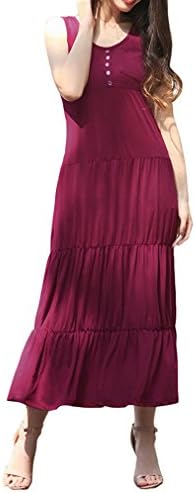 Krastal Womens Dress Summer Solid Plain Round Neck Sleeveless Casual Maxi Dress