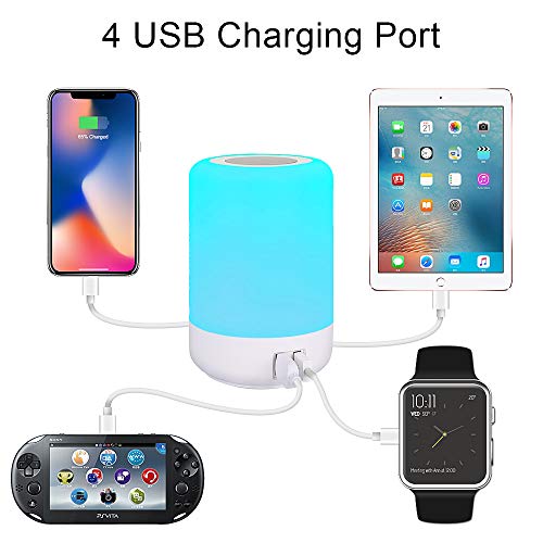 Table Lamp Touch Night Light - 4 Quickly Charge USB Port Bedside Lamps