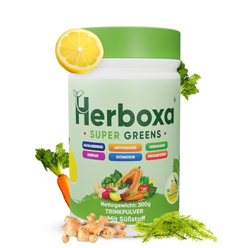 Herboxa Super Greens - Grüne Helfer Entgiftungspulver - Enthält Chicoréewurzel, Zink Und Chrom - Zitronenminzgeschmack- 50 Portionen