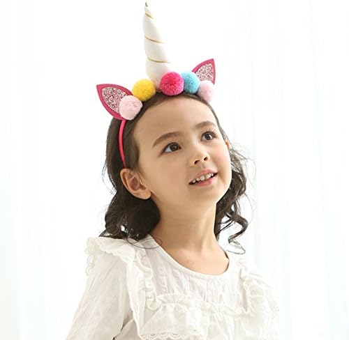 Tfoddy Giltter Animal Ears for Baby Girls, Adult-Colorful Pom Unicorm Headband (Ball)