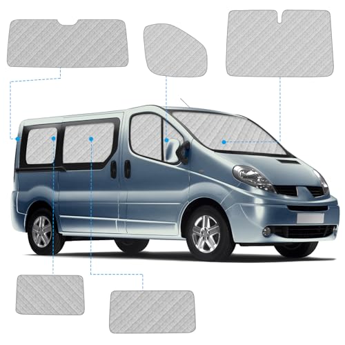 Car Windshield Sun Visor Compatible with 2001-2014 Renault Trafic LWB, 8 Pack Foldable Car Interior Sun Shades, Internal Thermal Mats with Storage Bag