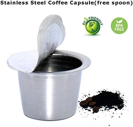 Coffee &amp; Espresso Machine Parts Accessories Reusable Filters Stainless Steel Coffee Capsule Free Spoon and 120 Pieces Cup Stickerr Lids Work with Nesprssso Machines EDG446.K C40/60 C112 E550 750 F511